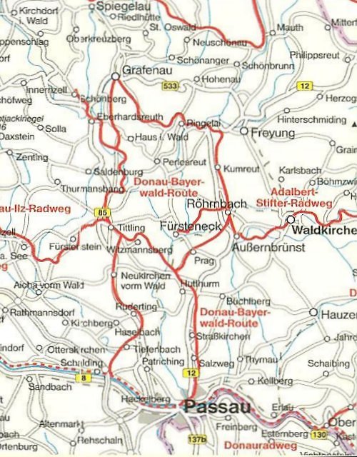 Karte Donau-Bayerwald-Radroute